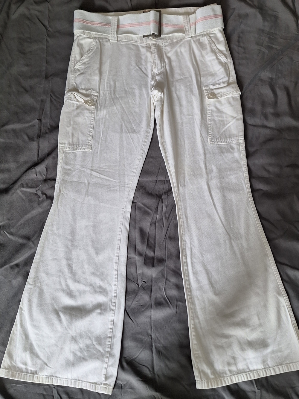 Hollister Womens White Corduroy Cargo Pants With Belt 9